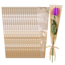 100 Pack Brown Single Flower Sleeves for Boutiques, Small Flower Wrapping Paper Bags, Clear Front Rose Sleeve for Wedding Birthday Floral Bar Supplies (15.7 x 4.9 x 1.5 Inches) (100 pack)