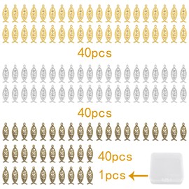 JMKTOOL 120pcs Vintage Hollow Jesus Fish Charms Tibetan Alloy Christian Fish Jesus Pendant Charms with A Plastic Box for DIY Bracelet Necklace Keychains Jewelry Making, 3 Colors