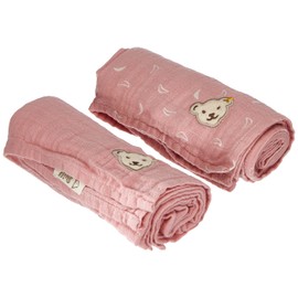 Steiff Unisex Baby Muslin Nappies Pack of 2 GOTS, bridal rose