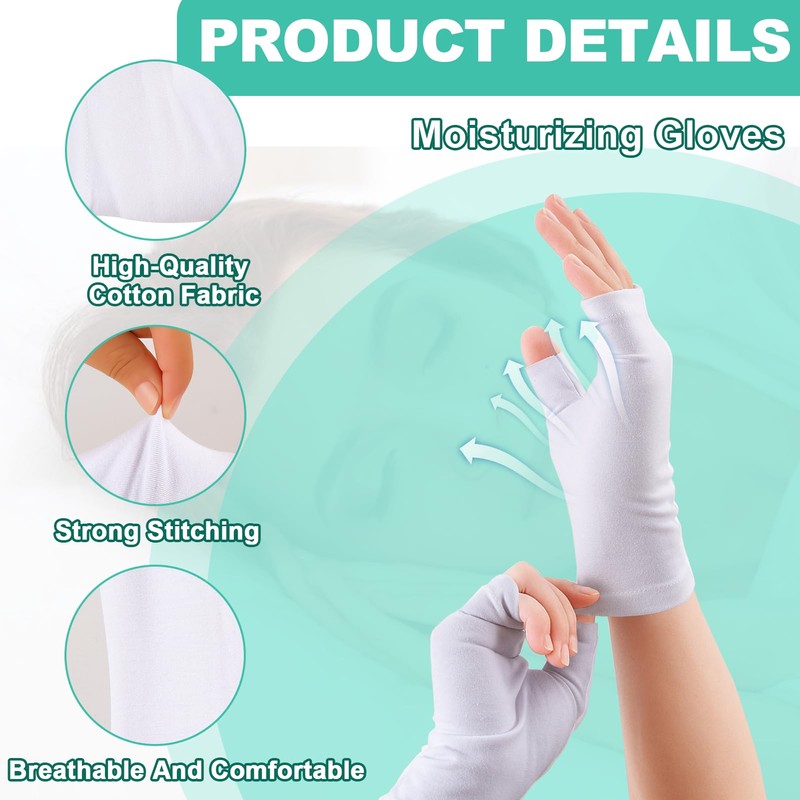 6 Pairs Fingerless Eczema Gloves, Soft White Cotton Gloves for