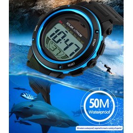 MASTOP Digital Led Back Light Solar Powered Sporty Watches Week Alarm Chronograph Wrist Watch Women