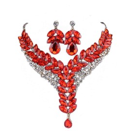 Women's Wedding Bridal Bridesmaid Rhinestone Crystal Statement Necklace Earrings Party Costume Jewelry Set, Gemstone, goldstone