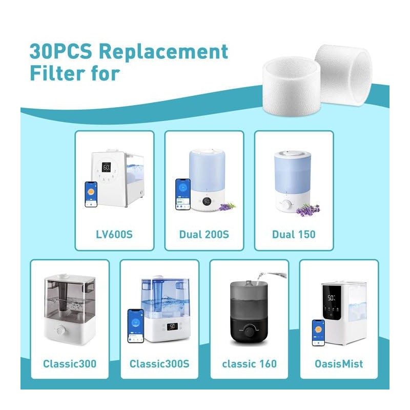 30-pack Humidifier Filters Compatible with LEVOIT Humidifiers Model Classic160, Dual150,