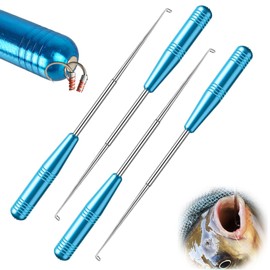 UIHRLM 4 PCS Fishing Hook Remover, Stainless Steel Quick Fishing Disgorger with Aluminum Alloy Handle, Portable Rust-Resistant Fishing Hook Removal Accessories for Small and Large Hooks