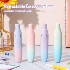 Dinifee 4 Pcs Quick Dry Correction Tape Aesthetic Gradient Color Refillable Retractable Mini Small Correction Tape Cute Correction Pen Kawaii Japanese Office Supplies Easy to Use Applicator for School