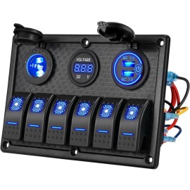 Universal  6 Gang Marine Boat Rocker Switch Panel Waterproof + USB Switch, Switch Panel