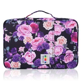 Falytemow Large Capacity Colored Pencil Case Slot Holds 300 Pencils or 200 Gel Pens with Zipper Closure Nylon Pen Organizer with Handle Strap Pen or Pencil Box for Artis (Purple Rose)
