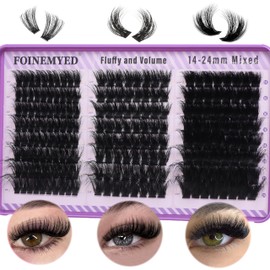 Fluffy Lash Clusters 80D+100D+200D Thick Volume Lash Extension 14-24mm Eyelash Clusters Fluffy Eyelash Extensions D Curl Individual Lashes Cluster DIY at Home by FOINEMYED