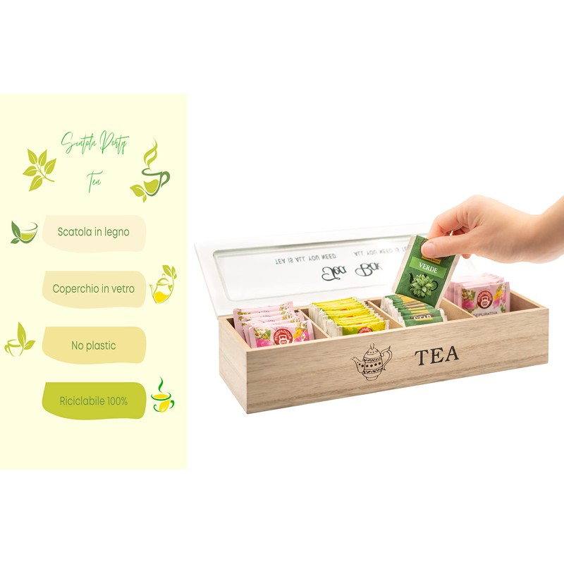 Wooden Tea Box, Tea and Herbal Tea Bag Holder with