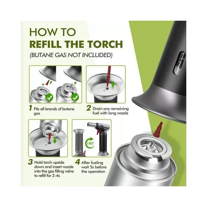 Homitt Kitchen Culinary Refillable Blow Butane Torch Lighter for Desserts
