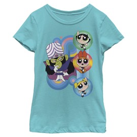 The Powerpuff Girls Girl's Rounds and Rounds T-Shirt, Tahi Blue, Medium