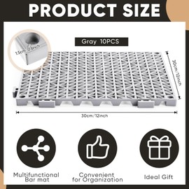 Baderke 10 Pcs Interlocking Bar Service Mat 12 x 12 x 0.6 Inch Gray Rubber Dish Drying Mat for Countertop Restaurant Commercial Anti Spill Washable Flexible Glassware Bartender Shelf Stain Protection