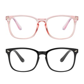 Yogo Vision 2 unidades de anteojos de computadora con bloqueo de luz azul antiocular para pantallas y computadoras, hombres y mujeres, Juego de vidrio rosa y negro transparente., 50 mm