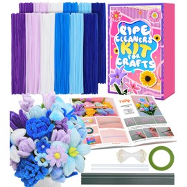 Eppingwin 360 PCS Pipe Cleaners for Flowers, Blue-Purple Chenille Stems for Crafts, Pipe Cleaners Kit with Instruction for Tulip, Rose, Lily, Sunflower