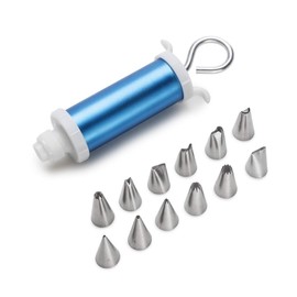 thermohauser Decorating and Decorating Syringe Set (Plastic, AL), Filling Vol. 100 g, with 12 Decorative Nozzles (Stainless Steel)