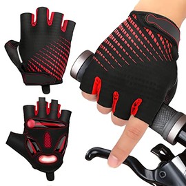 JTENG GEM Cycling Gloves, Non-Slip and Shock-Absorbing Mountain Bike Gloves, Suitable for Unisex Men and Women (L, Red)