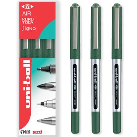 Uni-Ball UB-150 Micro Liquid Ink Rollerball Pens - 0.5mm - Green - Pack of 3