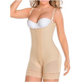 M&D 0083 Full Body Shaper Mid Thigh Bodysuit | Fajas for Women Colombianas Beige