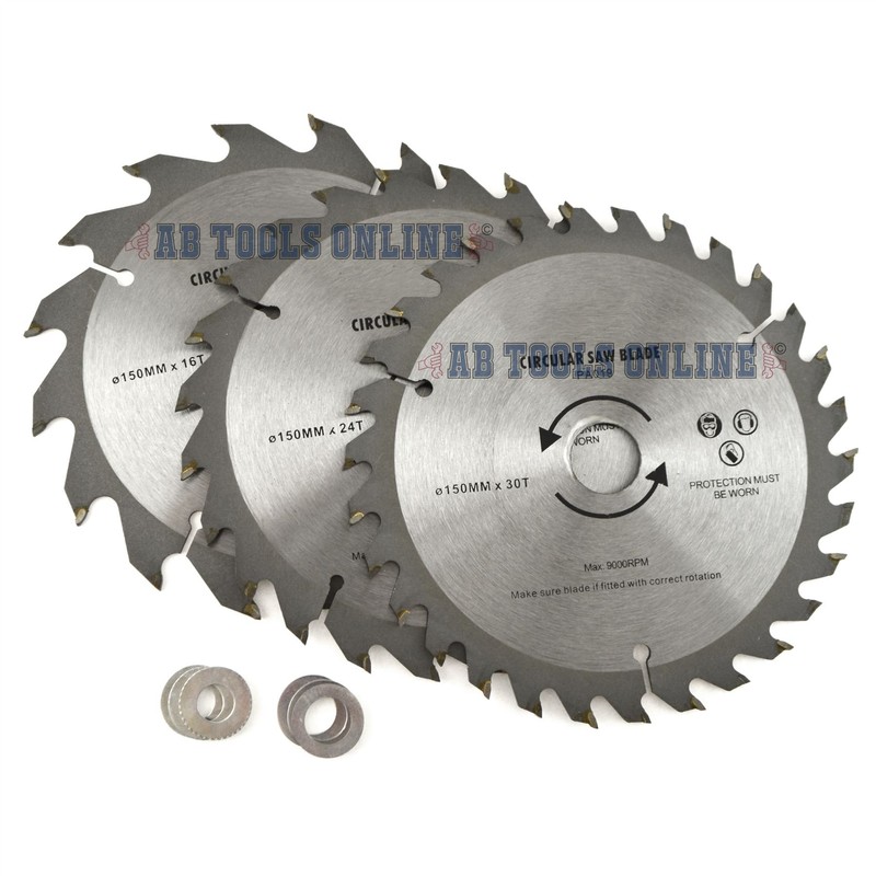 AB Tools 3pc 150mm TCT Circular Saw Blades 16/24/30 TPI