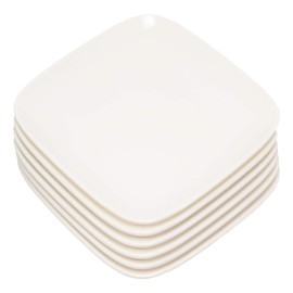 Ebros Contemporary 6.5" Square Rounded Edge Semi Gloss White Jade Melamine Salad Or Appetizer Or Dessert Plates Pack Of 6 Set For Home Kitchen Modern Dining Buffet Plate Serveware Restaurant Supply