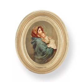 WJ Hirten Gold Oval Frame Madonna of the Streets Print, 3 1/2" x 4 1/2", Italy