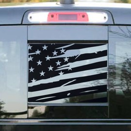 Alicatong Rear Back Middle Window American USA Flag Vinyl Decal Compatible with and Fits Dodge Ram 2009-2021, Matte Black 1PCS Distressed(D)