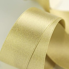 Ashprint (London) Limited Glitter Satin Ribbon, 5 Metres Solid Colour Shimmer Ribbon for Crafting, Gift Wrapping, Party Festival Decoration, Balloons, DIY Sewing Project, Hair Bows and Cake Decoration (25mm Width, Light Gold)