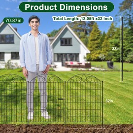 SUNLAX 10 Panels Garden Fence 24ft(L) x 32in(H) Fencing Tall for Yard Dog Pet Fence No Dig Temporary Fence Barrier for Outdoor Patio with Gate