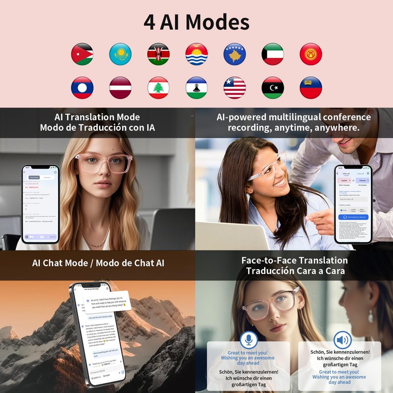GenXenon AI Smart Glasses with Real-Time Translation, Wireless Bluetooth 5.3,