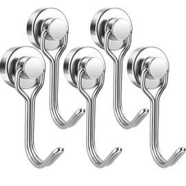 5 Pack Magnetic Hooks, Strong Neodymium Magnet with Hooks, Magnets with Hooks, 33Lbs Swivel Metal Hanging Hooks for Hanging, Ceiling, Camping, Kitchen (Silver)