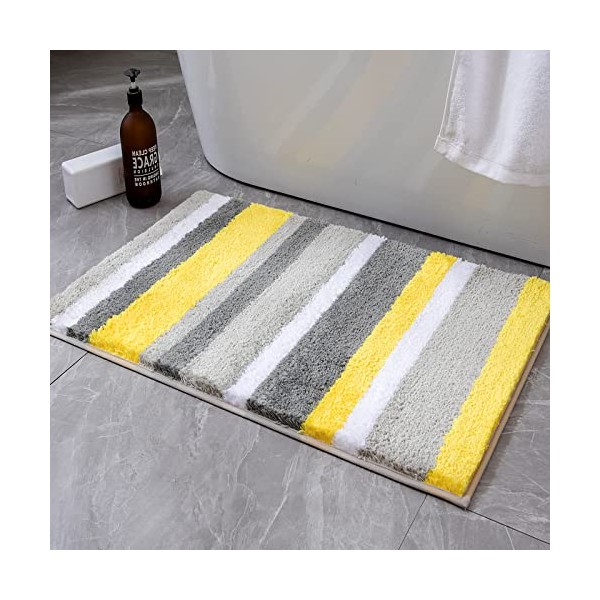 MIULEE Bath Mats Extra Soft Non Slip Absorbent Shower Mat Bathroom Rug Door Mat Inside Kitchen Rugs Carpet Washable for Bedroom Kitchen Entrance 17x24 Inch 40x60cm Yellow and Grey