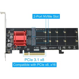 RIITOP Dual M.2 NVMe SSD to PCIe Express 3.1 x8 x16 Card Adapter, Support M-Key M.2 NVMe SSD 22110/2280/2260/2242/2230
