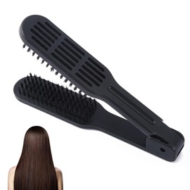 Clamp Hair Brush,Double Brush Comb,Hair Straightening Brushs Smoothing Nylon Bristle Straightener Detangler Splint Comb, Salon Hairdressing Styling Tool for Women and Men(Black,Size:8.66inch)