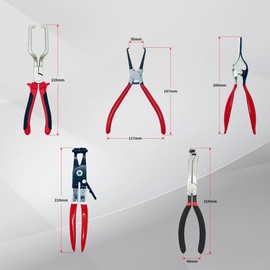 ESCULTORA 5PCS Electrical Disconnect Pliers, 9" Fuel Filter Caliper 7" Fuel Line Plier, Hose Clamp Removal Pliers, Hose Remover Anti-Slip Grip Corrosion Resistant Auto Maintenance Tool Kit