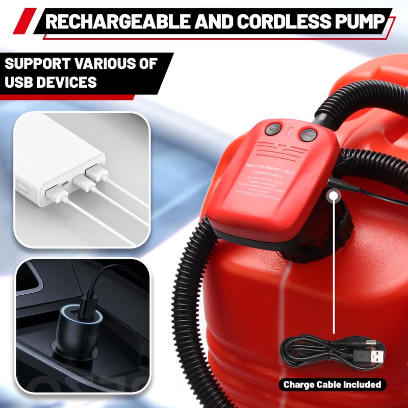 PUMPTOR Fuel Transfer Pump Rechargeable Gas Pump For Gas Can