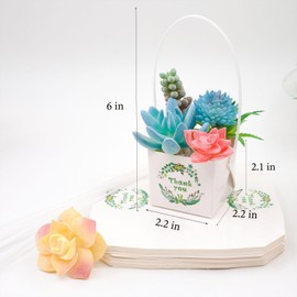 ALLWSLucky 50Pcs Thank You Succulent Wrap, Fits 2 Inch Pots Succulent Wrap Bag with Plastic Handle Kraft Paper Sleeve Succulents Tags for Shower Party Favors Ideas (50 pcs)