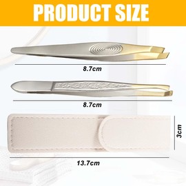 MKEAWWU Professional Eyelash Curler Set, 1 Leather Case + 2 Tweezers (Flat & Slanted), Semi-Gold-Plated, 9 cm Long, Stainless Steel