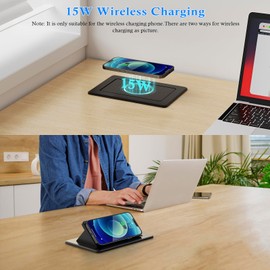Pop Up Outlet for Countertop with 20W USB C, Pop up Power Outlet with 15W Wireless Charging, 2 AC Outlets and 18W USB A Ports, Recessed Power Strip with 6FT Cords for Office, Conference, Bedroom,Black