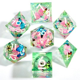 ORUZA 7 PCS Liquid Core DND Dice Resin Sharp Edge Dice Polyhedral D&D Dice Set for Dungeons and Dragons RPG MTG Table Games