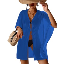 AI'MAGE Bathing Suit Cover Up for Women Chiffon Beach Coverup Sheer Summer Kimono Cardigan for Swimsuit Snorkel Blue