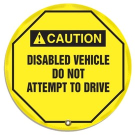 Accuform KDD728 STOPOUT Vinyl Steering Wheel Message Cover, ANSI-Style Legend"Caution Disabled Vehicle DO NOT Attempt to Drive", 20" Diameter, Black on Yellow