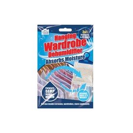 Blue & White Plastic Hanging Wardrobe Dehumidifier, 1 Pack - 2-in-1 Freshen, Absorbs Twice Its Weight, Ideal for Wardrobes, Caravans, Cupboards, & More
