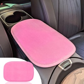 BDZMC Car Center Console Armrest Pad, Soft Plush Armrest Cushion, Car Armrest Seat Box Cover Protector, Comfortable Anti-Slip Car Interior Accessories for Most Cars, Trucks, SUVs (Pink)
