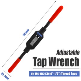 Mesee Adjustable Tap Wrench Handle M4-M12 Screw Tap Holder Reamer Hand Tapping Tool Plastic Dipped Handle Spanner for 3/16"-1/2" Thread Taps