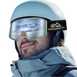 POPOACTI Polarized Cylindrical Ski Goggles,100% UV Protection,Anti Fog,Snowboard Goggles for Youth,Men Women (Silver)