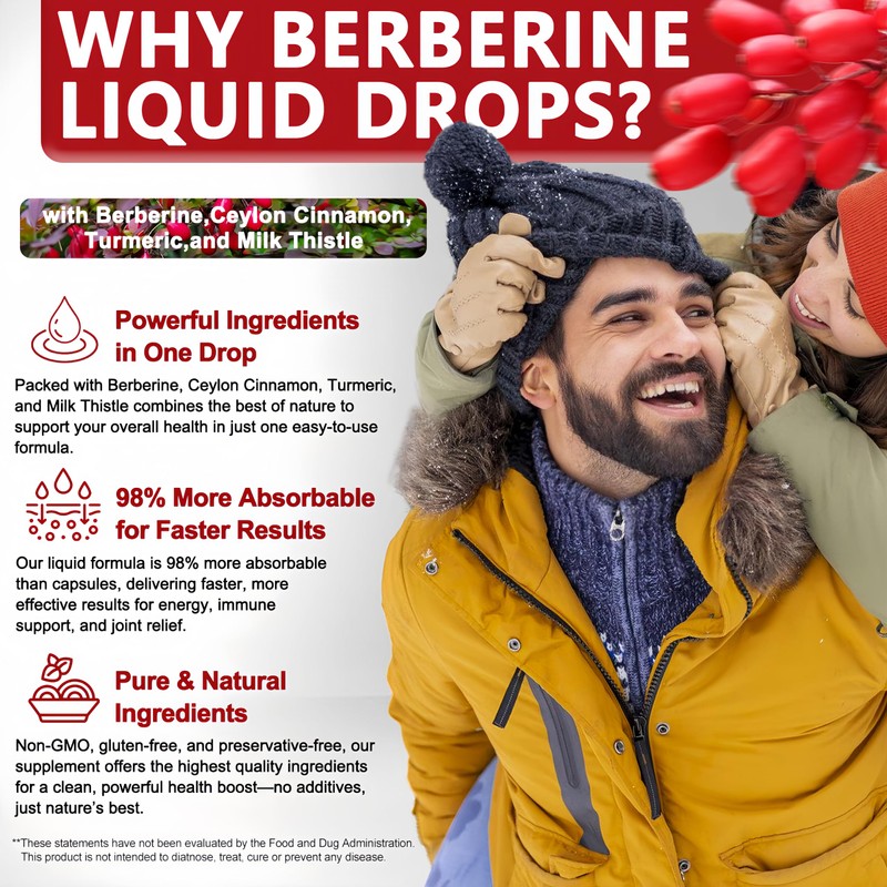 Berberine Drops, High Absorption 6-in-1 Liquid Berberine Supplement with Ceylon