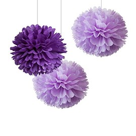 12" Purple Lilac Tissue Pom Poms Kit DIY Hanging Paper Flowers for Party Decoration, Pack of 12