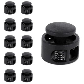 Ajcotahm 10Pcs Toggles for Drawstrings, Plastic Spring Cord Locks Black Dual-Holes Shoe Lace Tie Locks Drawstring Stopper Fastener for Shoelaces Drawstrings Sweatpants Hats Clothing Bags (Round)