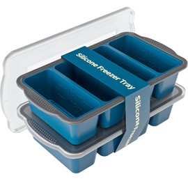 GORCI Silicone Freezer Tray With Lid, 8 Large 1 Cup Soup Freezer Molds, Soup Freezer Container for Meal Prepping, Large Ice Cube Tray， Perfect for Storing Leftovers, Sauces, Lasagna, 2-Pack