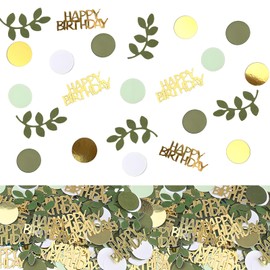 200Pcs Birthday Party Table Glitter Confetti, Love Theme Round Dots Confetti, Green Gold Tissue Sprinkle Confetti, Table Confetti Sprinkles Dots, Confetti Green Gold for Birthday Engagement Party